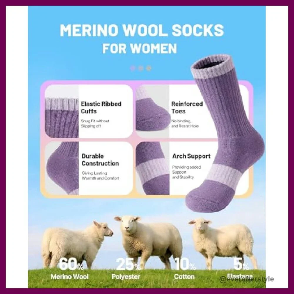 Merino Wool Thermal Crew Socks Women's Hiking Winter Warm Cushioned
